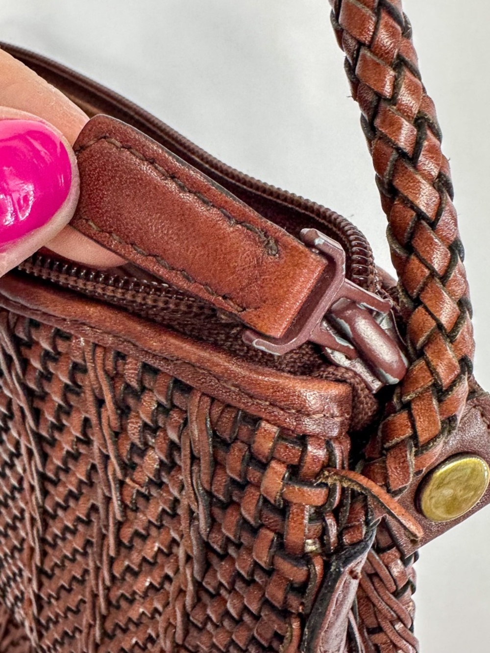 Fossil Brown Braided Leather Crossbody Purse - Picture 5 of 7